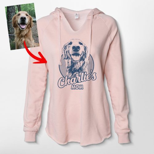 Proud Dog Mom Women's Hoodie - Custom Dog Portrait in Pencil Drawing - Pawarts