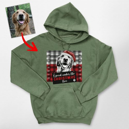 Funny Dog Mugshot Hoodie - Custom Dog Photo, Christmas Party Vibe - Pawarts