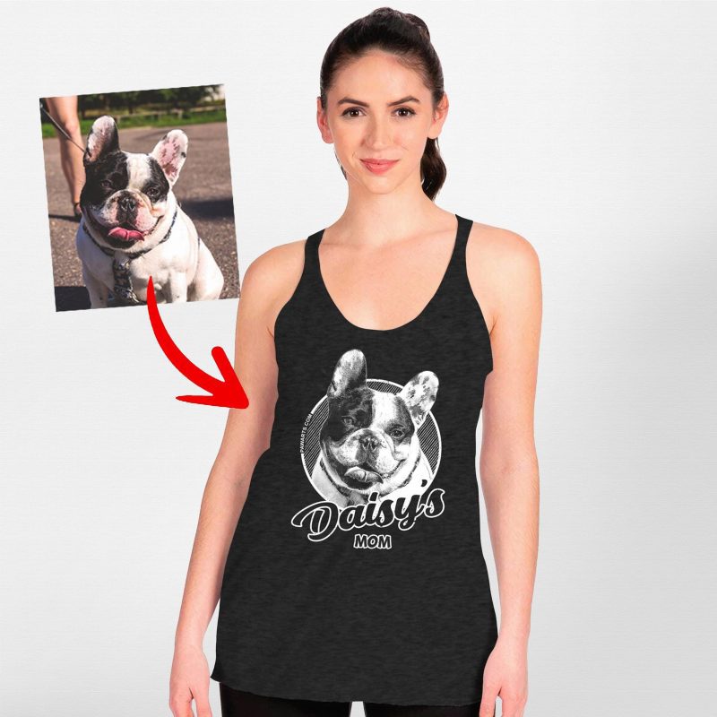 Custom Dog Portrait Tri-Blend Tank Top for Dog Moms - Pawarts