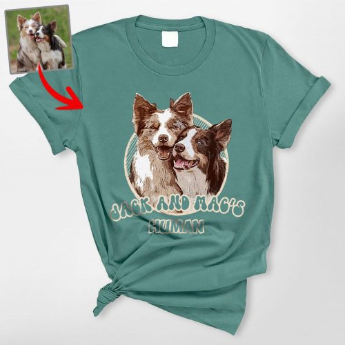 Custom Dog Portrait in Colorful Vintage Style Comfort Colors T-Shirt for Dog Lovers - Pawarts