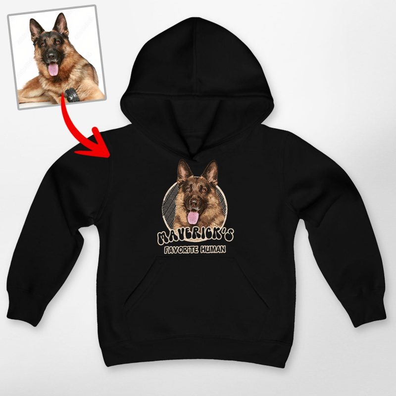 Dog's Favorite Human Kid's Hoodie - Custom Dog Portrait, Vintage Sketch - Pawarts