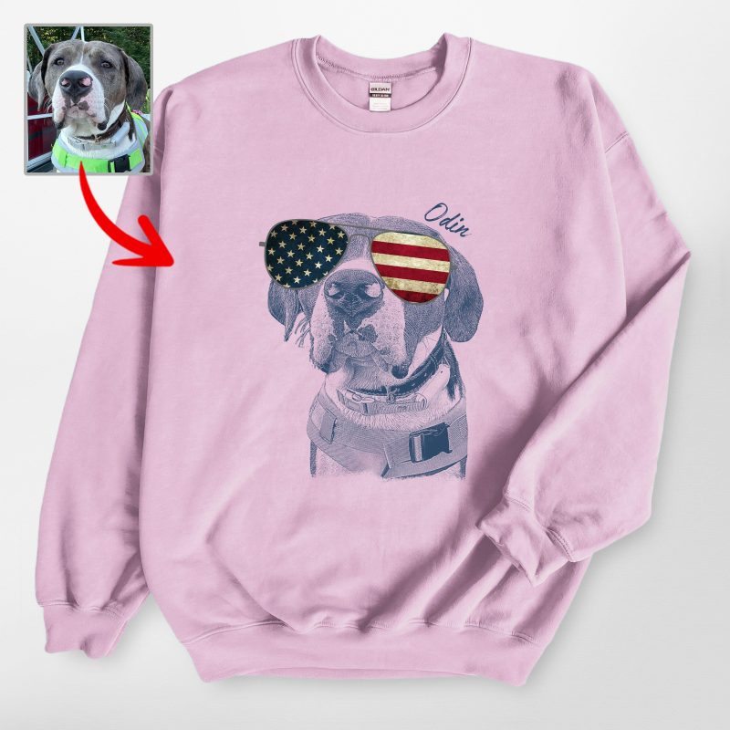 Custom Dog Painting Sweatshirt - American Flag Sunglasses for Patriotic Day - Pawarts