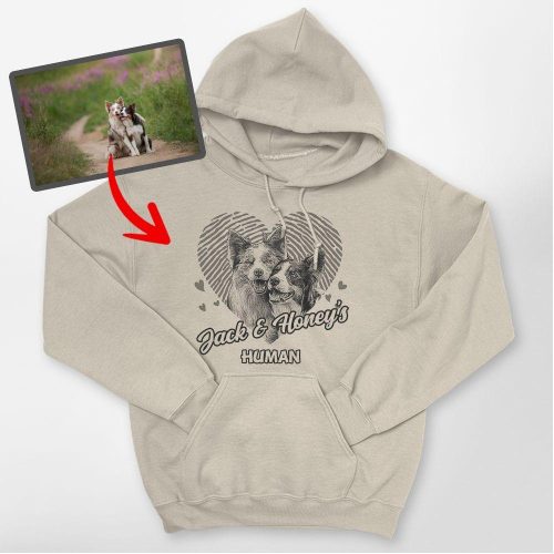 Heart-Shaped Custom Dog Sketch Gildan Hoodie, Gifts For Dog Lovers - Pawarts