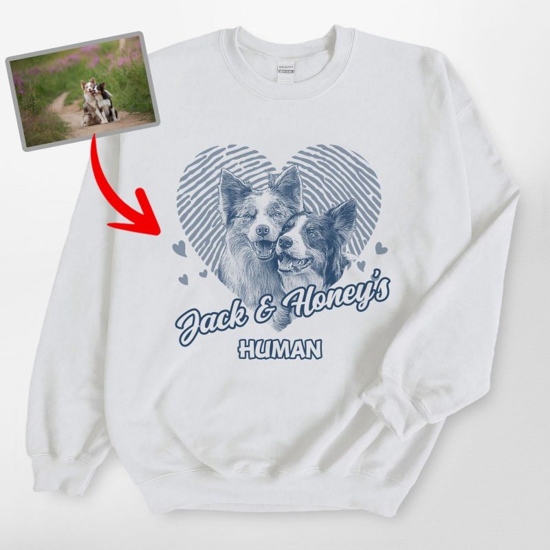 Heart-Shaped Custom Dog Sketch Gildan Sweatshirt, Lovely Gifts For Dog Lovers - Pawarts