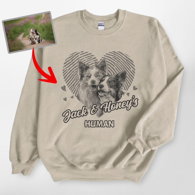 Heart-Shaped Custom Dog Sketch Gildan Sweatshirt, Lovely Gifts For Dog Lovers - Pawarts