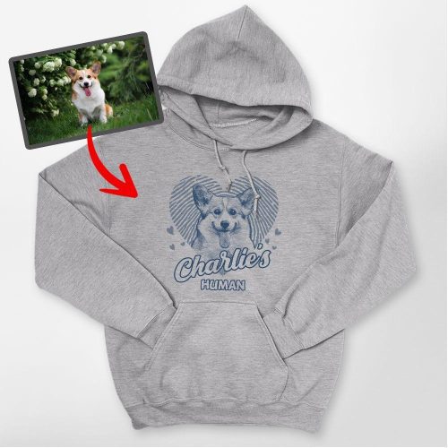 Heart-Shaped Custom Dog Sketch Gildan Hoodie, Gifts For Dog Lovers - Pawarts