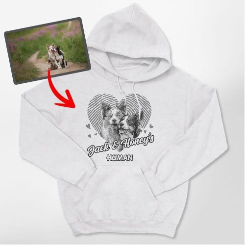 Heart-Shaped Custom Dog Sketch Gildan Hoodie, Gifts For Dog Lovers - Pawarts