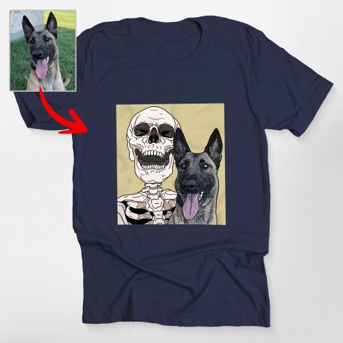 Custom Skeleton Selfie With Dog tshirt for Lovers, Vintage Halloween Tee - Pawarts