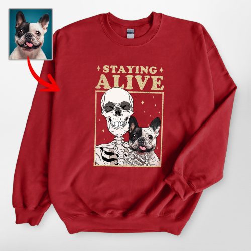 Custom Skeleton Selfie With Dog Sweatshirt for Lovers, Vintage Halloween Tee - Pawarts