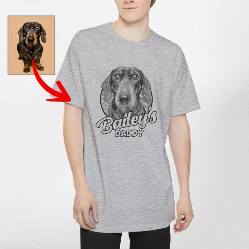 Tall Dog Dad T-Shirt - Custom Dog Portrait in Pencil Drawing Style - Pawarts