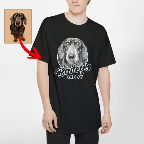 Tall Dog Dad T-Shirt - Custom Dog Portrait in Pencil Drawing Style - Pawarts