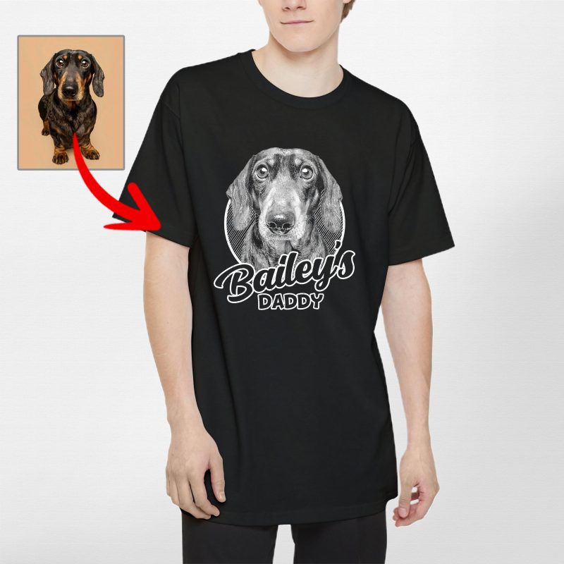 Tall Dog Dad T-Shirt - Custom Dog Portrait in Pencil Drawing Style - Pawarts