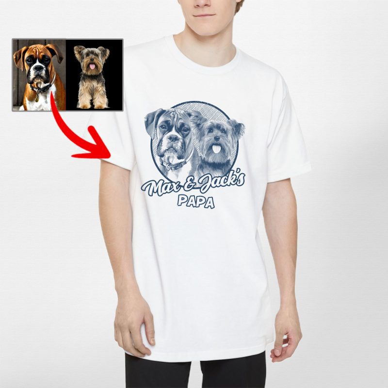 Tall Dog Dad T-Shirt - Custom Dog Portrait in Pencil Drawing Style - Pawarts