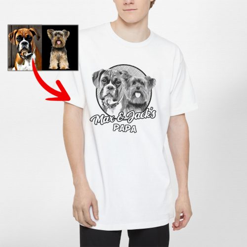 Tall Dog Dad T-Shirt - Custom Dog Portrait in Pencil Drawing Style - Pawarts