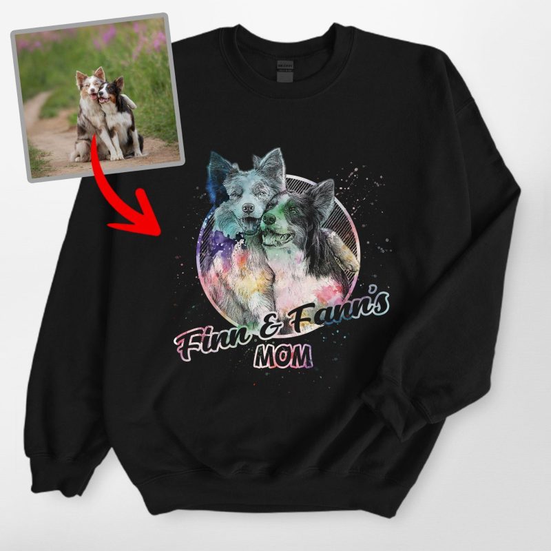 Custom Dog Sketch Gildan Sweatshirt, Galaxy or Watercolor Effects, Gift for Dog Lovers - Pawarts