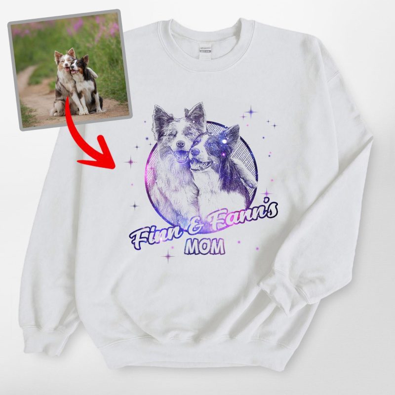 Custom Dog Sketch Gildan Sweatshirt, Galaxy or Watercolor Effects, Gift for Dog Lovers - Pawarts