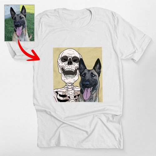 Custom Skeleton Selfie With Dog tshirt for Lovers, Vintage Halloween Tee - Pawarts