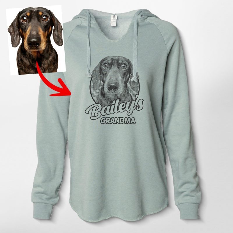 Proud Dog Mom Women's Hoodie - Custom Dog Portrait in Pencil Drawing - Pawarts