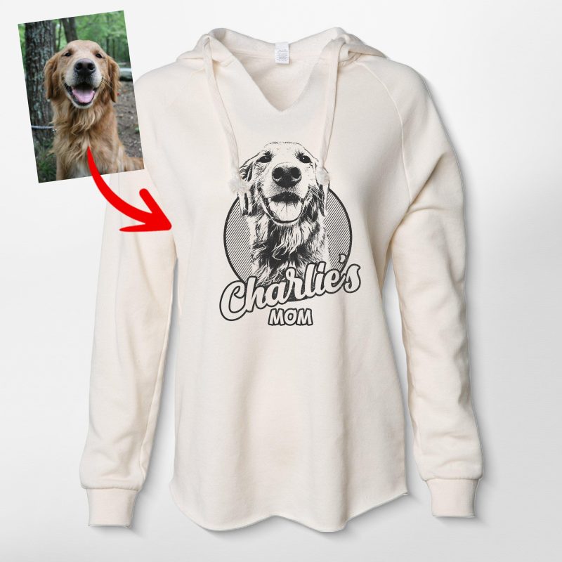 Proud Dog Mom Women's Hoodie - Custom Dog Portrait in Pencil Drawing - Pawarts