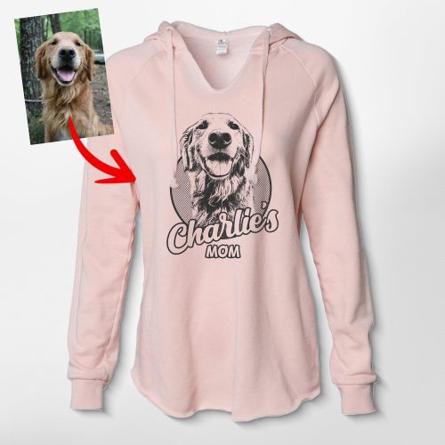 Proud Dog Mom Women's Hoodie - Custom Dog Portrait in Pencil Drawing - Pawarts